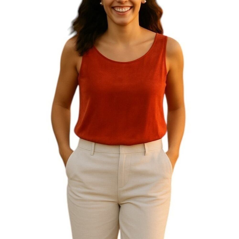 Chicos Travelers Womens Sleeveless Shell Size 3 US XL Burnt Orange Slinky Knit